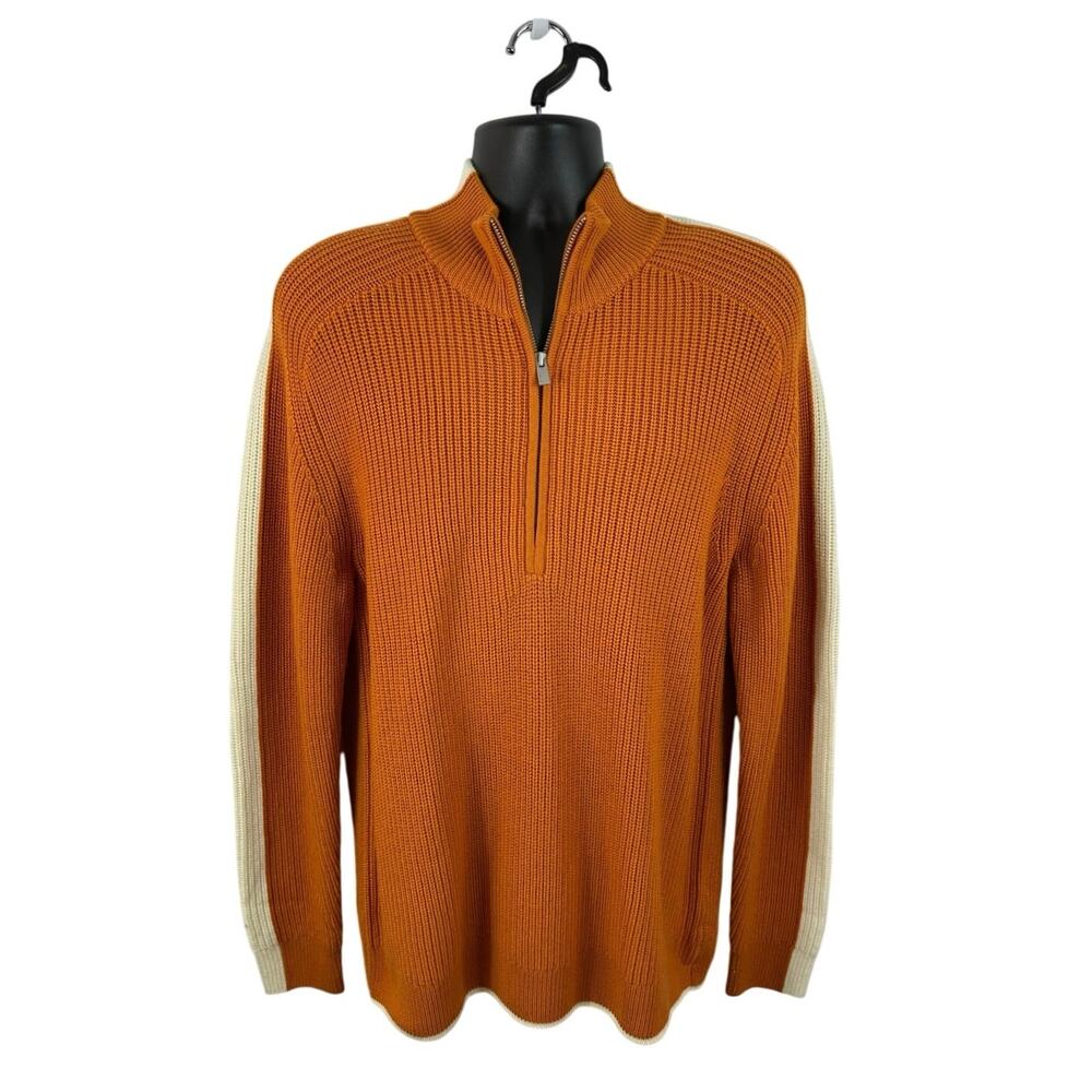 Icebreaker Wool Men's Lodge Long Sleeve Half Zip Sweater Chunky Knit Orange XL